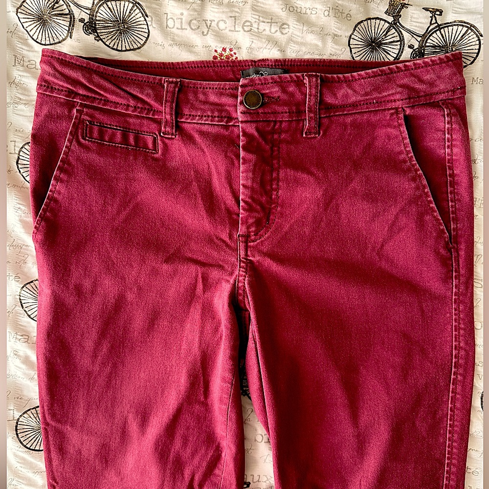 market and Spruce stretchy pants. Tapered leg, cranberry color.